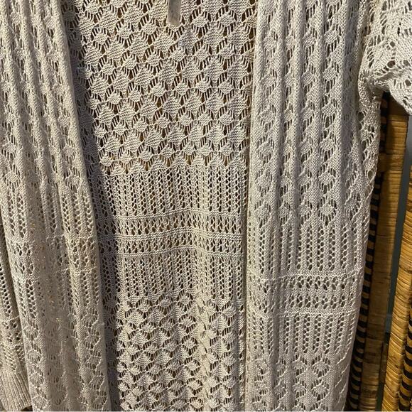 Moral fiber Long Knit Cardigan in light greige Medium NWT open knit duster boho - Picture 3 of 6